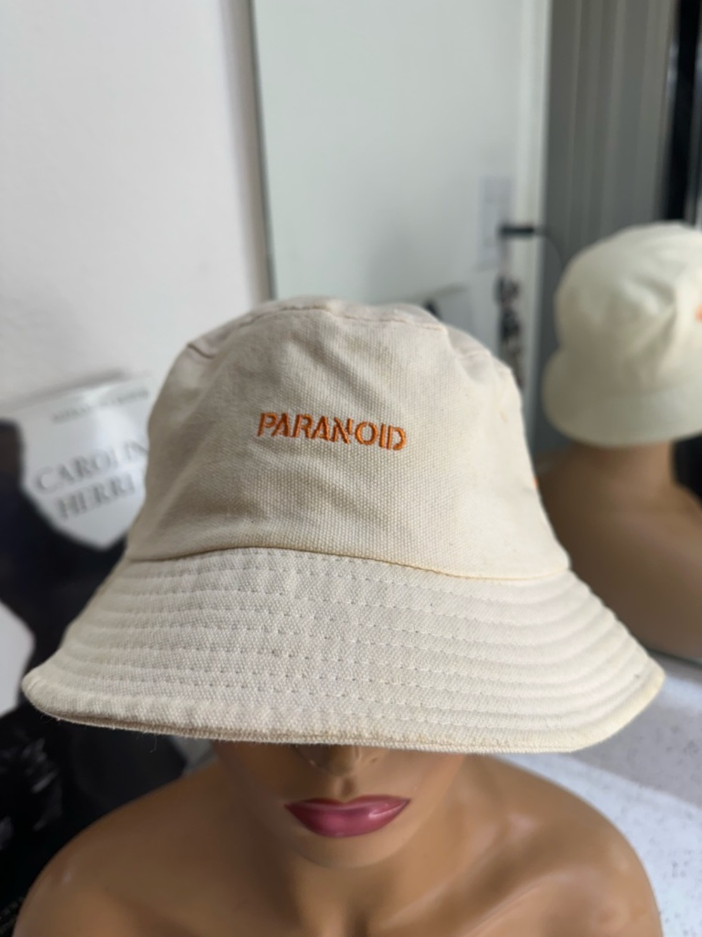 PARANOID Embroidered Cream Bucket Hat